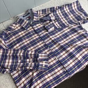 Vintage Y2K TOMMY HILFIGER Men’s Long Sleeve Plaid L Preppy Collar Top Shirt